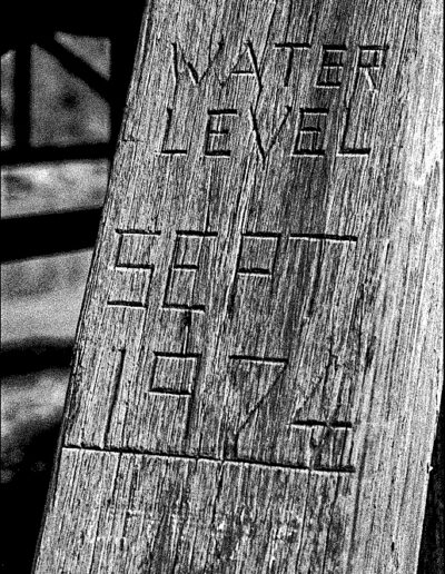 Chiselled 1974 flood height mark Murrimbidgee River NSW